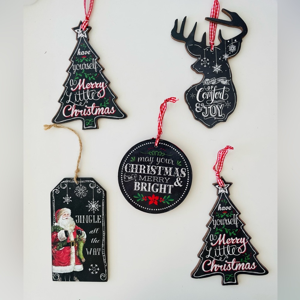 Set of 5 Wooden Christmas Ornaments 🎄
